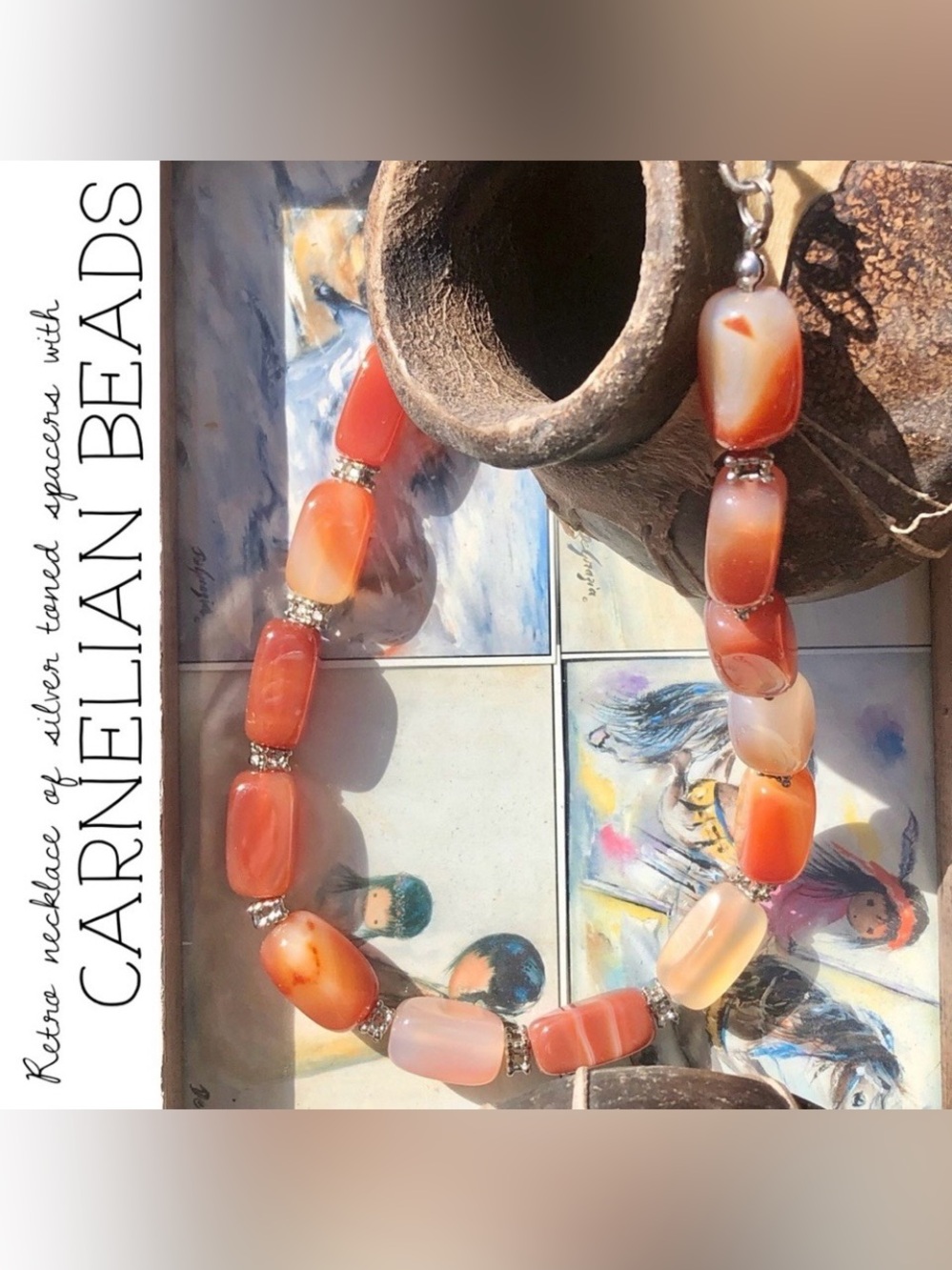 Carnelian-like Beaded Necklace with Silver Toned Spacers